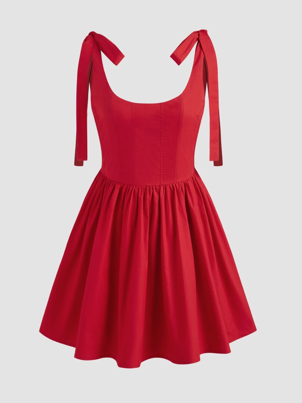 Red Tie-Shoulder Fit & Flare Scoop neck  Dress